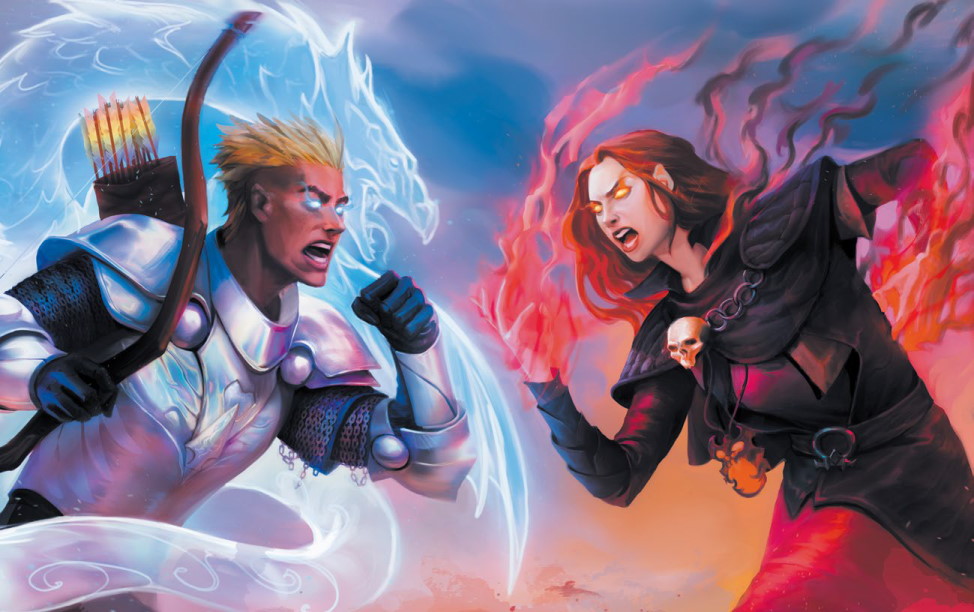 Un combat entre un Aasimar de la Flamme d'argent et une Aasimar du Sang Divin Un combat entre un Aasimar de la Flamme d'argent et une Aasimar du Sang Divin