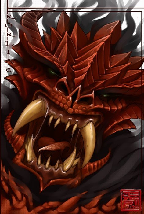  200px]]
caption = Korliac of the Gray Flame, from [[Eternal Evil The Seigneurs Des Cendres|Dragon Magazine #337]]
name = Korliac
aliases = Korliac of the Gray Flame
^Domicile =[[khyber_trefonds_obscurs|The Depths of Khyber]];<br/>
Formerly [[Fernia la Mer de Feu]] 
^Genre = Male
^Race = [[diable|Pit Fiend]]
^Alignement = Loyal Mauvais
age = Immortal
3e_level = 29 HD (CR 20+)

**Korliac of the Gray Flame** is mad [[diable|pit fiend]] of [[Fernia]] who sits on the [[Conseil Sombre]] of the [[Seigneurs Des Cendres]]. He has pledged his service to the [[maitres_demoniaques|Overlord]] known as the [[Tul Oreshka|Truth in the Darkness]].<ref name=":0">{{Cite web|url = https://paizo.com/dungeonissues/130/DA130_Supplement_H.pdf|title = Dungeon #130 Map and Supplement Handout|archiveurl = https://web.archive.org/web/20160816165022/http://paizo.com/dungeonissues/130/DA130_Supplement_H.pdf|archivedate = 08/16/2016|author = Keith Baker|publisher = [[Paizo Publishing]]|accessdate = 02/08/2019|quote = The [[Eternal Evil The Seigneurs Des Cendres |“Seigneurs Des Cendres” article in Dragon #327]] mentions a [[Diable|pit fiend]] named Korliac of the Gray Flame, and Korliac could be used in place of Visciannix: he is still seeking the Rod of Seven Parts, but he’s doing it from a fortress in the depths of Khyber instead of the Nine Hells. The [[Diable]] minions in this encounter can remain as listed: these are exiles from [[Shavarath]] that Korliac has bound to his cause.
While Korliac is a member of the Seigneurs Des Cendres and the [[Conseil Sombre |Council of Ashtakala]], he has no loyalty to [[Katashka le Gardien des Portes]], nor any knowledge of the {{tagpage>"Age of Worms Adventure Path "| Age of Worms