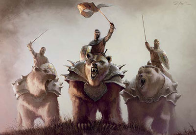 Les soldats Brelon de la Neuvième Brigade chevauchent fièrement des ours élevés et dressés par la Maison Létourneau Les soldats Brelon de la Neuvième Brigade chevauchent fièrement des ours élevés et dressés par la Maison Létourneau